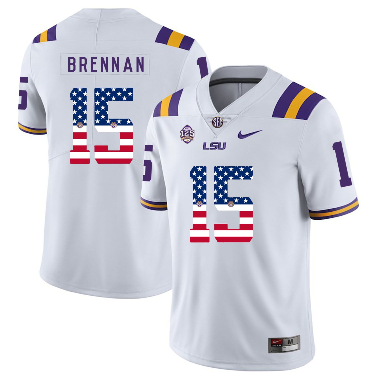 Men LSU Tigers #15 Brennan White Flag Customized NCAA Jerseys->customized ncaa jersey->Custom Jersey